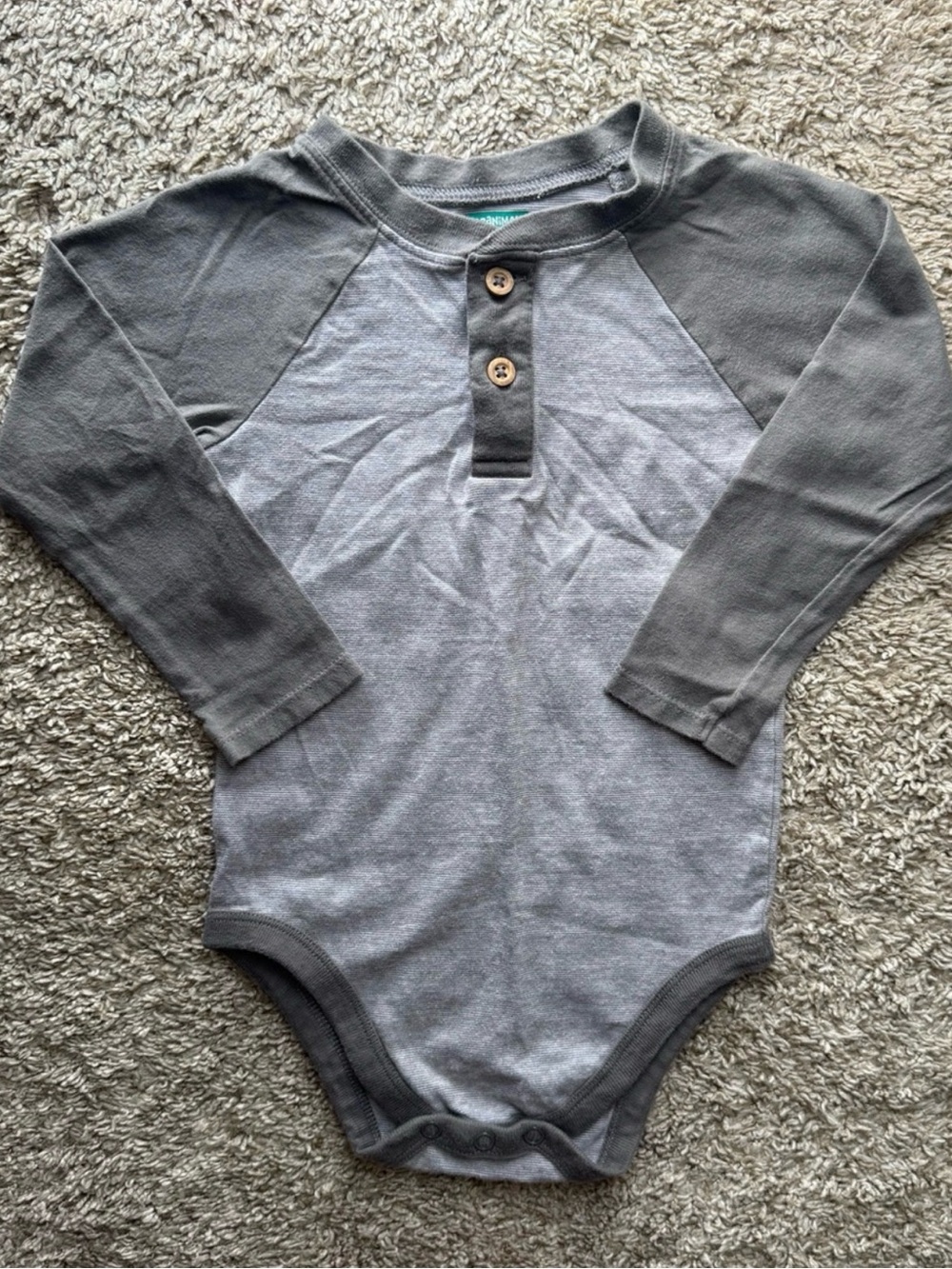 Garanimals Baby Bodysuit 24M Gray Long Sleeve Henley One Piece 100% Cotton